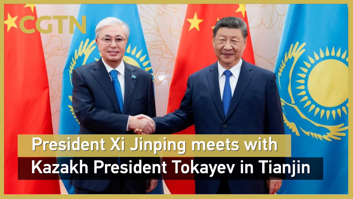 Chinese President #XiJinping meets with Kazakh President Tokayev in Tianjin. #SCO2025
