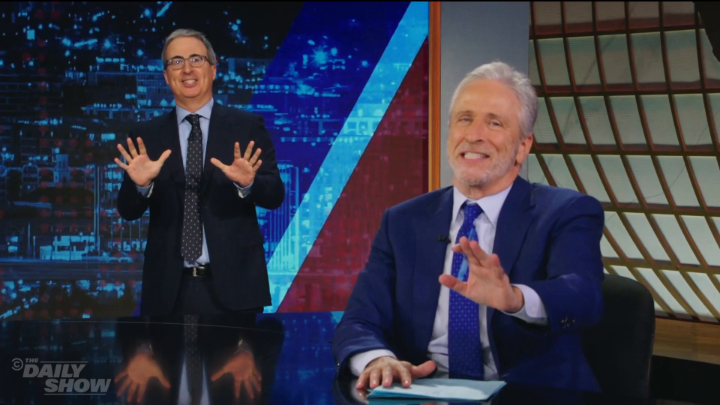 John Oliver welcomes Jon Stewart and America to its monarchy era