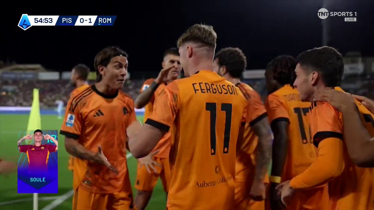 Dybala ➡️ Ferguson ➡️ Soulé ⚽️ Matías Soulé latches onto Evan Ferguson's lay-off to give Roma the breakthrough against Pisa! 📺 TNT Sports & discovery+ UK