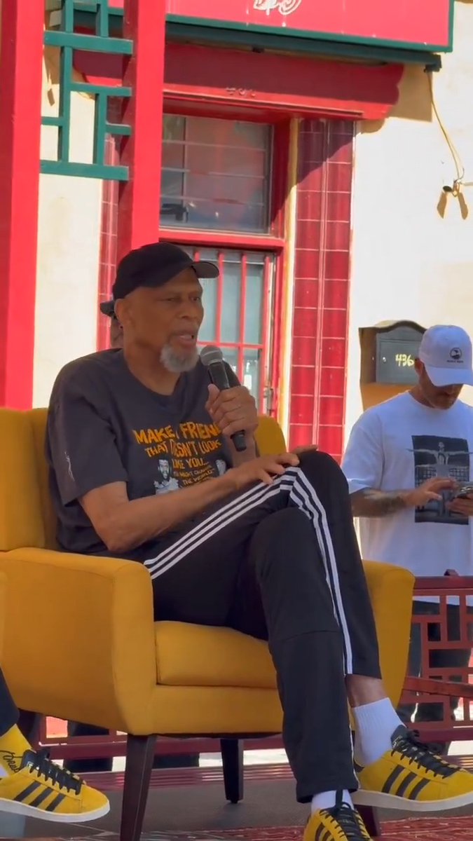 Kareem Abdul-Jabbar speaks about his friendship with Bruce Lee at an Adidas panel for the launch of the new Jabbar x Lee sneaker collab