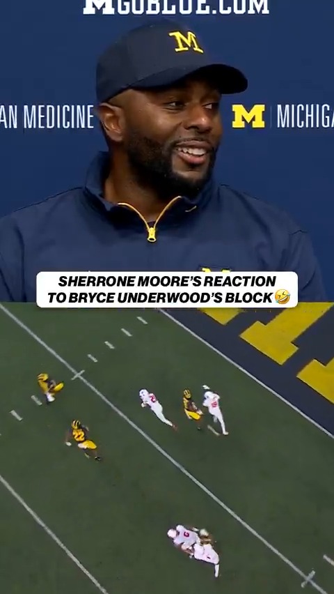 "I said stop! Don't do it!" Michigan Football Head Coach Sherrone Moore reacts to Bryce Underwood's block 🤣