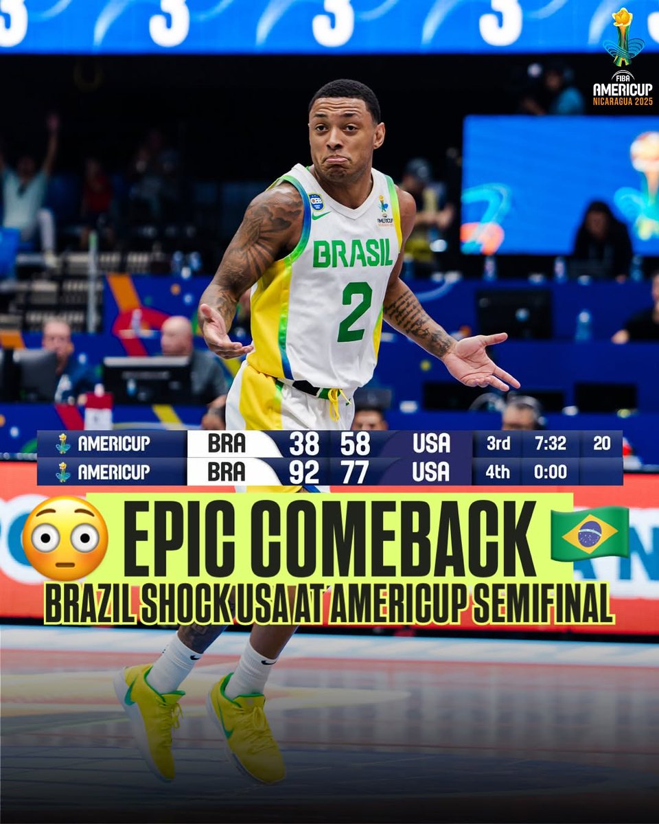 No quit, all heart ❤️🔥 Brazil climbed back from a 20-point third quarter deficit to stun USA and make their way to the #AmeriCup Final 🇧🇷