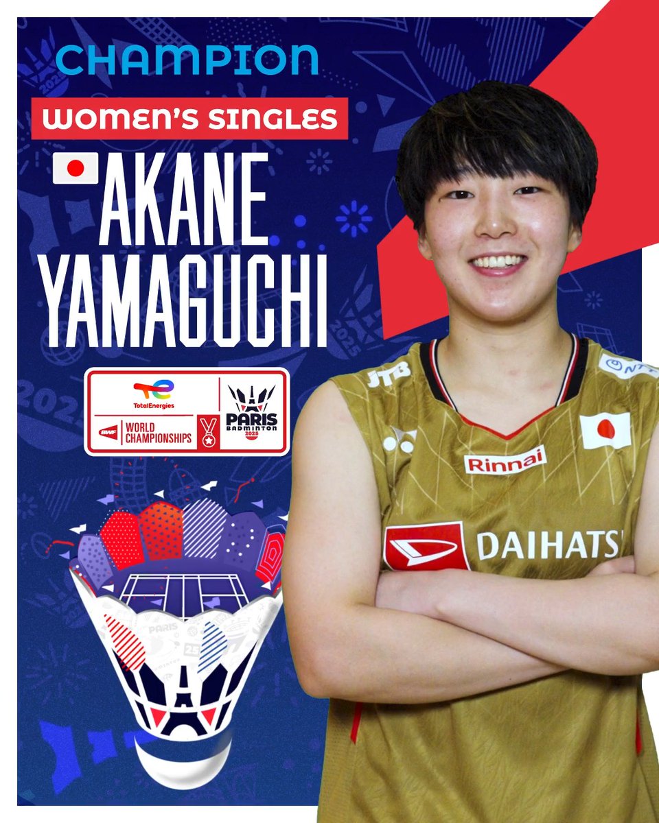 A 3️⃣rd world title for 🇯🇵 Akane Yamaguchi! 🥇 #BWFWorldChampionships #Paris2025