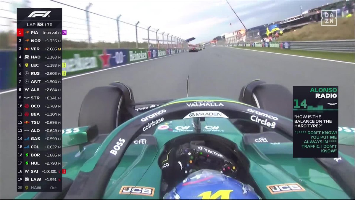 🗣️ ALONSO, DESESPERADO POR RADIO CON LA ESTRATEGIA: "SIEMPRE ME PONÉIS EN TRÁFICO. HAGAMOS UNDERCUT. NO SÉ, HAGAMOS ALGO" 😡 #DutchDAZNF1 🇳🇱