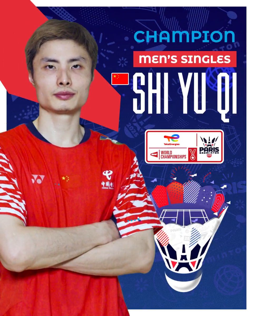 First world title for 🇨🇳 Shi Yu Qi! 🥇👏 #BWFWorldChampionships #Paris2025
