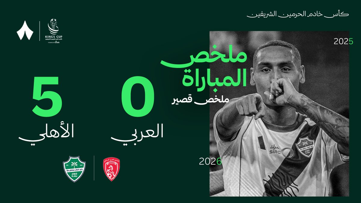 🎥 ملخص مختصر للمباراة: ثلاثية من إيفان توني في فوز الأهلي على العربي بخمسة أهداف نظيفة في دور الـ32 من كأس خادم الحرمين الشريفين. ⚽️