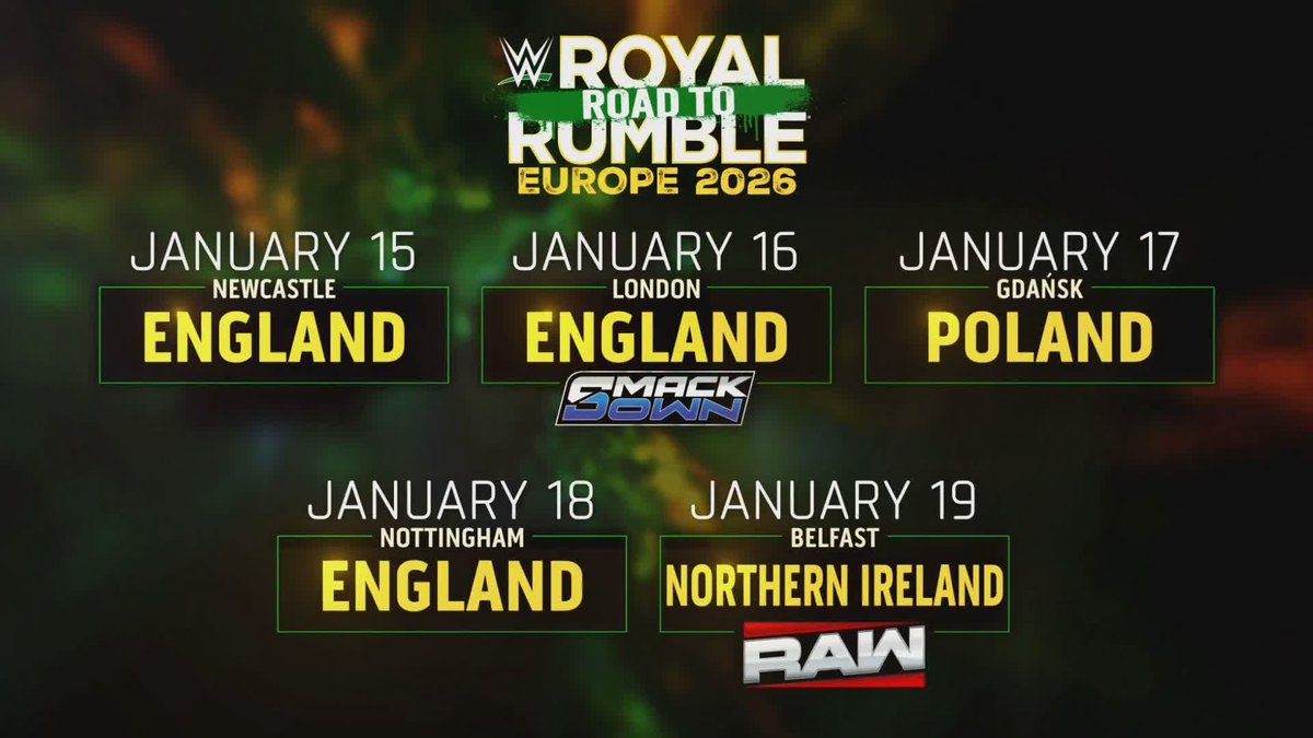 WWE returns to EUROPE in JANUARY! 🌍 11 cities on the Road to Royal Rumble... will you be there? 🔗 BE THE FIRST TO RECEIVE PRE-SALE INFORMATION: