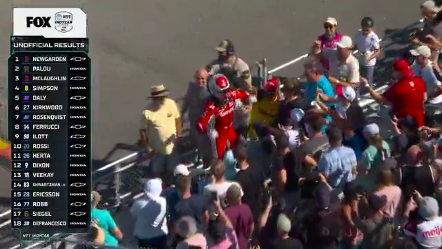 Hometown hero Josef Newgarden celebrates with the Nashville crowd.