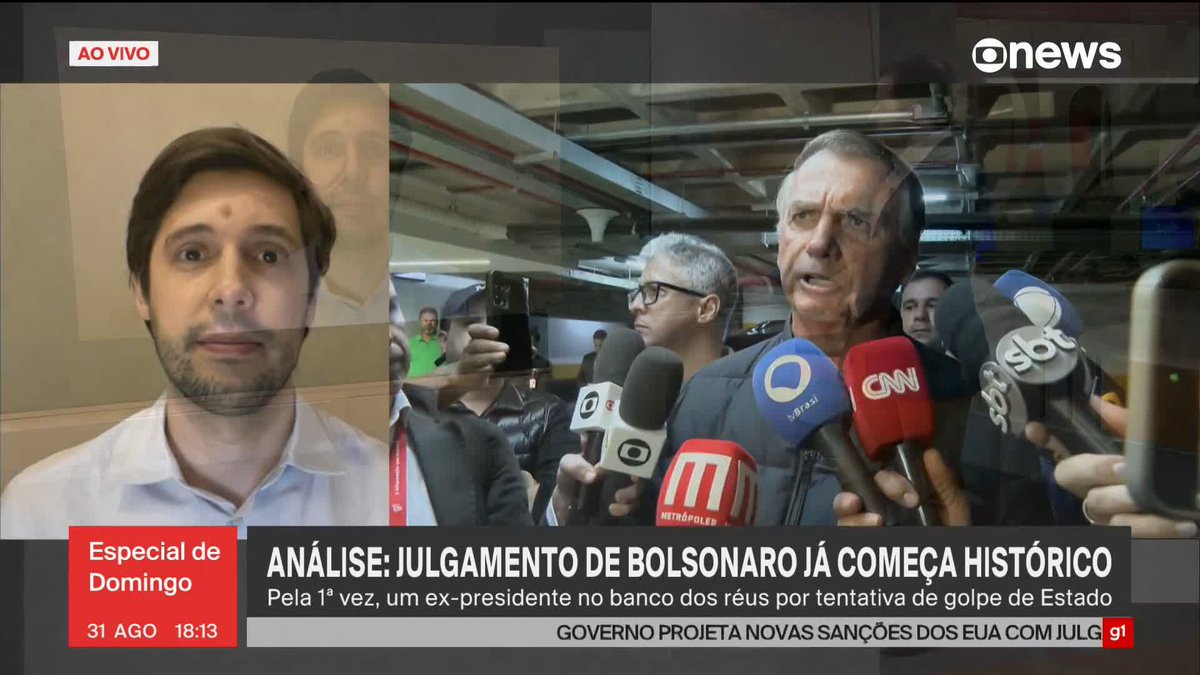 .Joel Pinheiro 🇧🇷: julgamento de Bolsonaro já começa histórico; pela primeira vez, um ex-presidente no banco dos réus por tentativa de golpe de Estado. ➡️ Assista à #GloboNews: