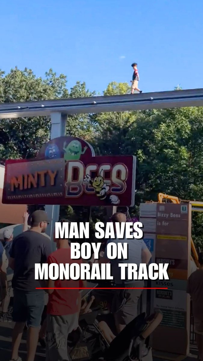 WATCH: Man saves missing boy walking along a monorail track at Hersheypark in Pennsylvania.