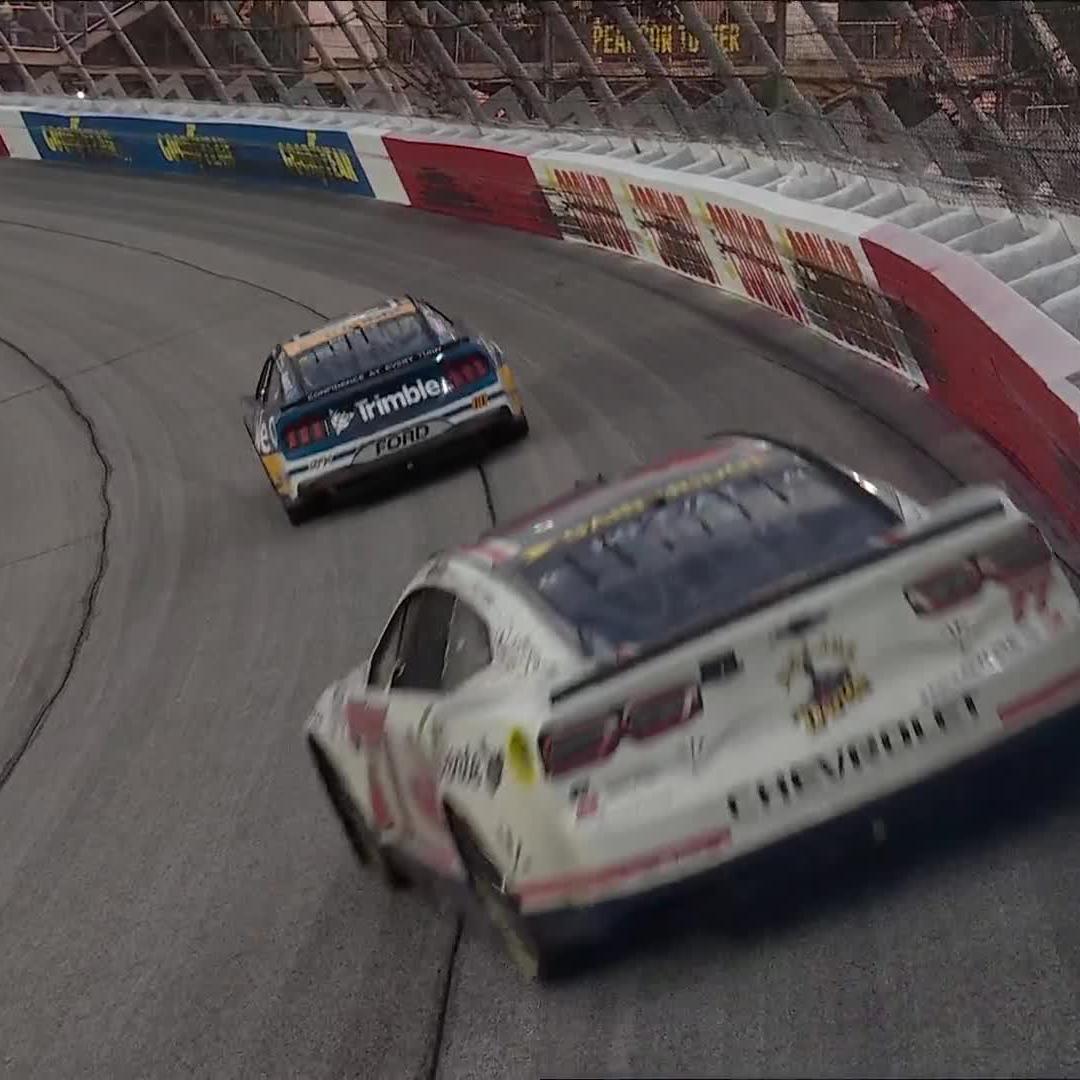 A save and spin for Carson Hocevar. The yellow flag waves on Lap 152.