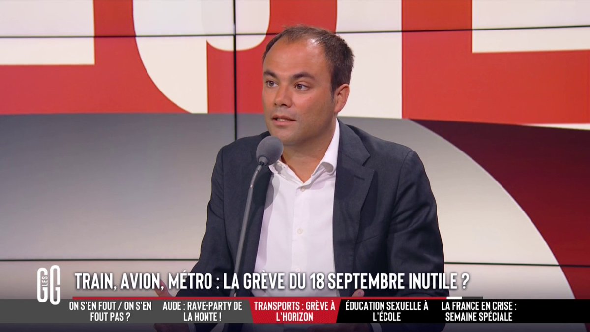 🪧 Train, avion, métro : La grève du 18 septembre inutile ? 🗣️ Charles Consigny : "C'est Nicolas qui paie qui doit se mettre en grève, c'est l'auto-entrepreneur qui est à 50 % d'Urssaf, le chef d'entreprise qui a 75% de taxe... pas le contrôleur SNCF." #GGRMC