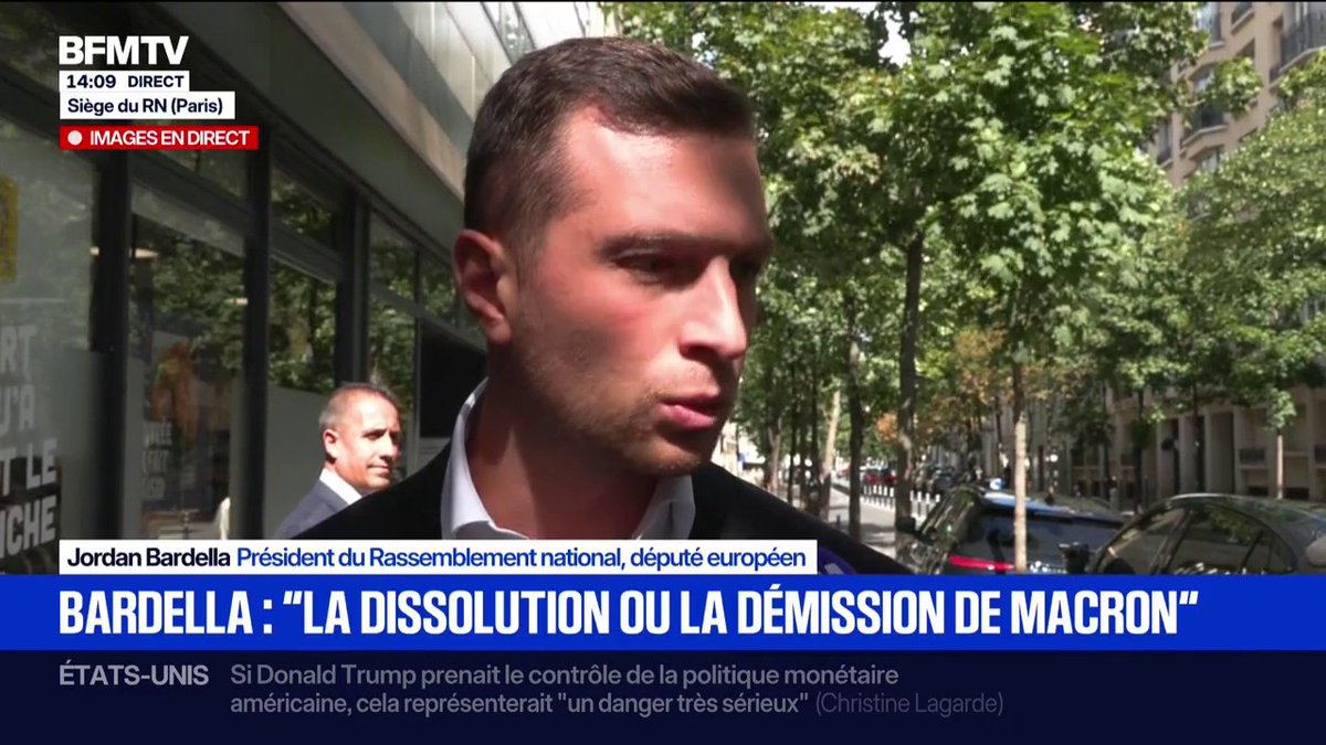 "Si nous obtenons une majorité à l'Assemblée nationale […] je proposerai ma candidature au poste de Premier ministre", affirme Jordan Bardella, président du Rassemblement national