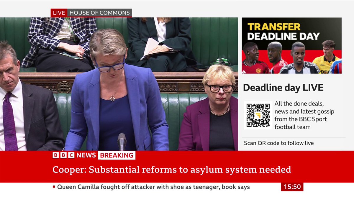 "We're bringing forward new immigration rules this week to temporarily suspend new applications under the existing dedicated refugee family reunion route," Home Secretary Yvette Cooper tells MPs Follow live: