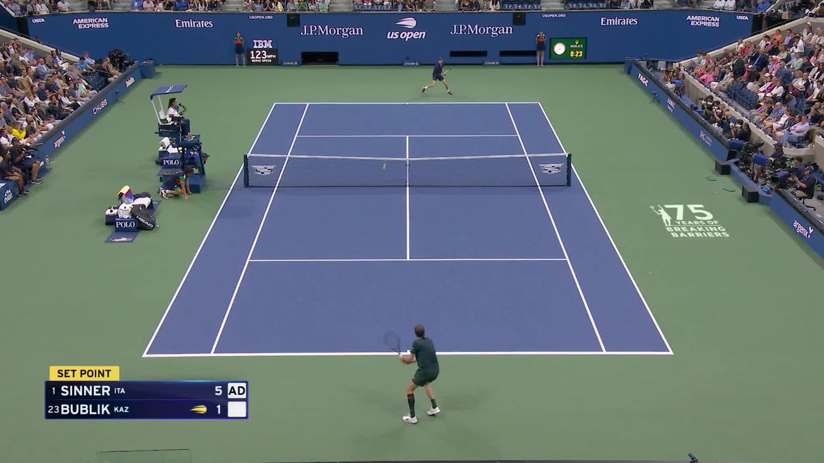 After not being broken in the first three rounds, Bublik is broken three times as Sinner takes the first set 6-1.