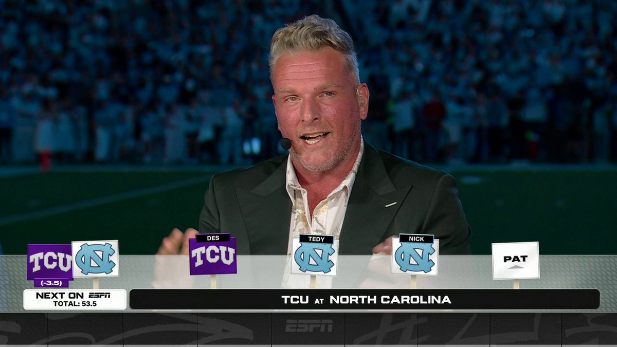 .Pat McAfee is rockin' with UNC 👀🔥 Watch TCU vs. North Carolina on ESPN and the ESPN App 🍿