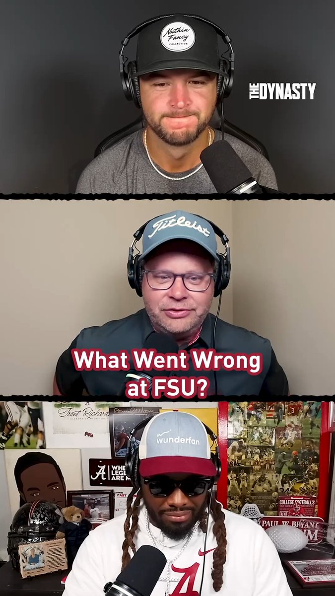 On tomorrow's episode of THE DYNASTY, AJ McCarron, Trent Richardson and Chris Stewart will dive into what went wrong at FSU and how to fix it. The episode drops Tuesday, 9/2, at 5 am CT on podcast platforms and 9 am CT on YouTube. #RollTide