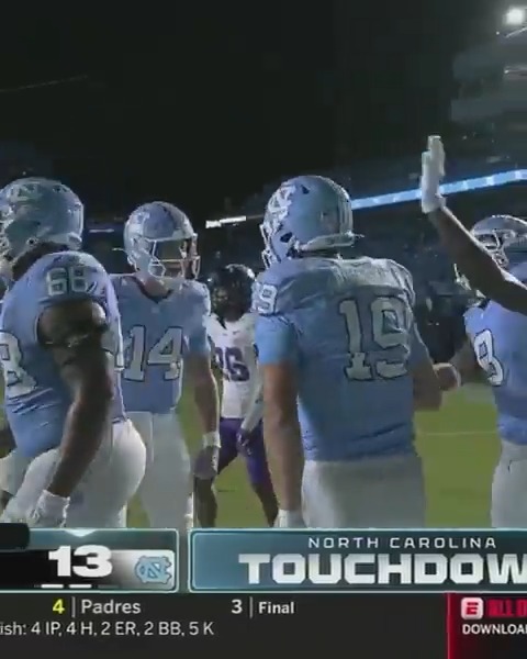 UNC QB Max Johnson made his year-long return after having five surgeries to fix a broken femur bone in his leg 🙏 He threw a TD to his brother, Jake, on the drive. Full circle moment ❤️