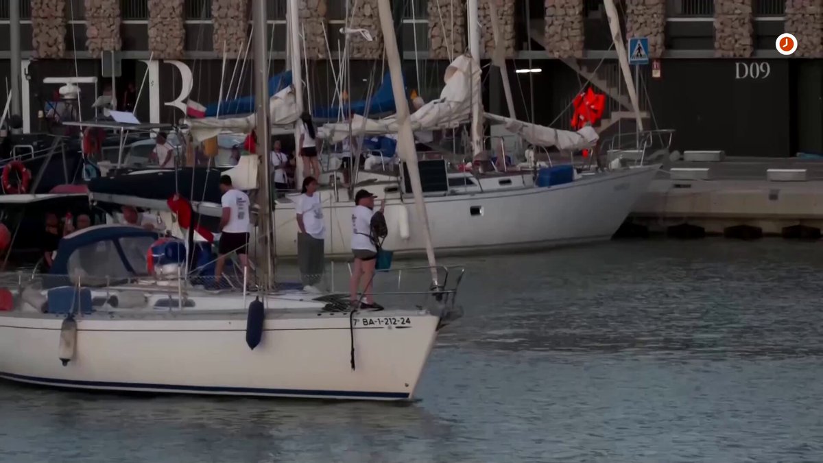 A flotilla of dozens of boats loaded with aid for Gaza departs Barcelona after stormy weather had earlier forced them to return to port