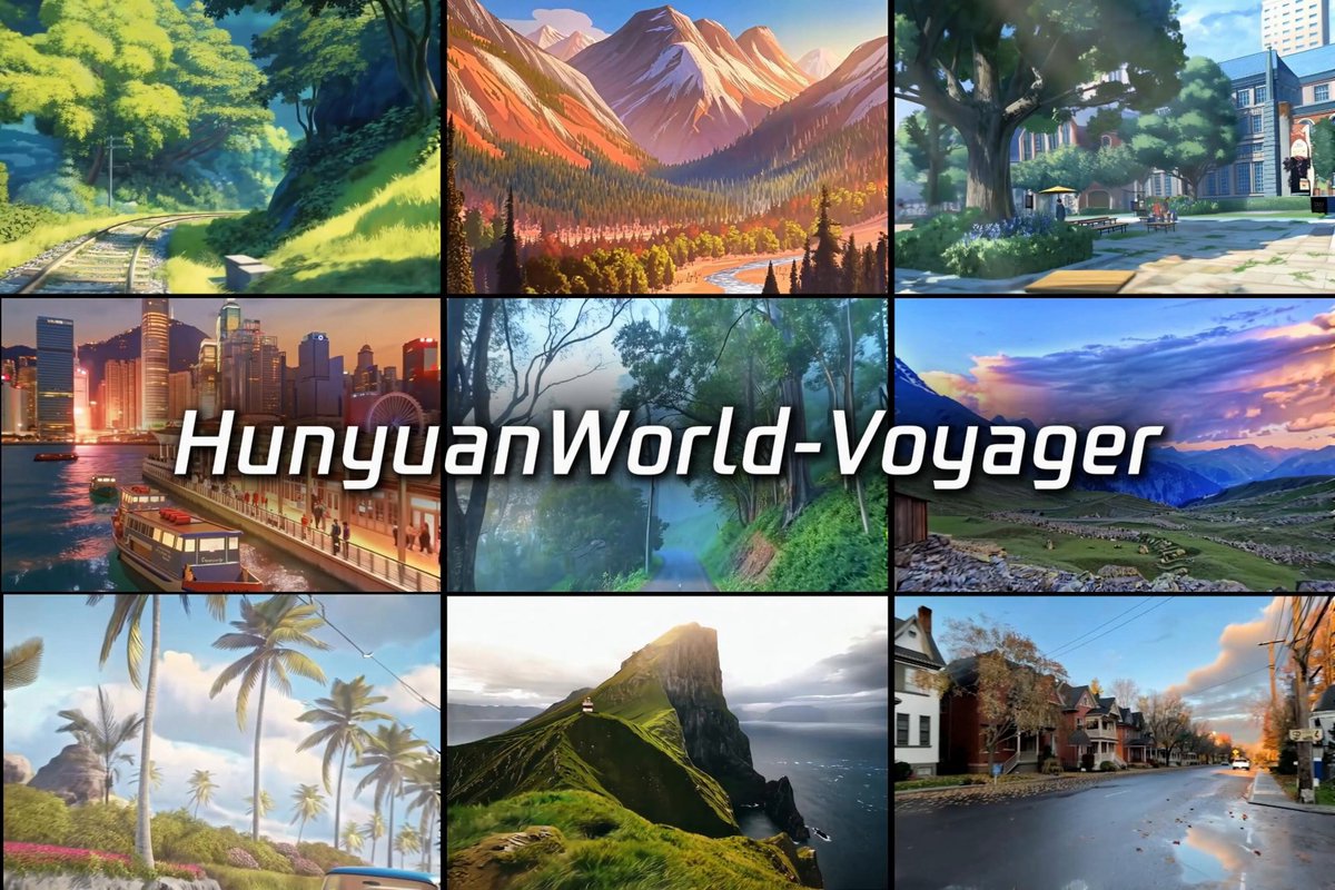 HunyuanWorld-Voyager is here and fully open-source! The world’s first ultra-long-range world model with native 3D reconstruction, redefining AI-driven spatial intelligence for VR, gaming, and simulations. ✅Direct 3D Output: Exports point cloud videos to 3D formats without tools like COLMAP, enabling instant 3D application use. ✅Innovative 3D Memory: Introduces a scalable world caching mechanism, ensuring geometric consistency across any camera trajectory. ✅Top-Ranked Performance: #1 on Stanford’s WorldScore, excelling in video generation and 3D reconstruction benchmarks.( Built on HunyuanWorld 1.0, Voyager blends video generation with 3D modeling, delivering camera-controlled, high-fidelity RGB-D sequences. Control scenes via keyboard or joystick for unmatched 3D consistency. Explore now: 🌐Project Page: 🔗GitHub: 🤗HuggingFace: 📝Technical Details: