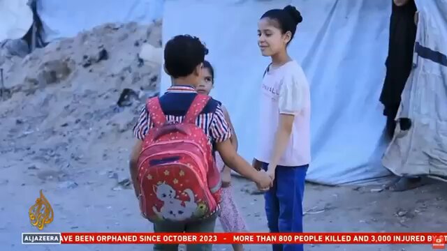 Journalist Ibrahim al-Khalili reports that only a few children in Gaza could start the new school year, as most have lost access to education due to Israel destroying schools, killing teachers, and leaving children starving.
