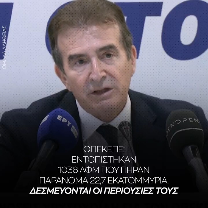 Ανακοινώσεις για την έρευνα της ΕΛΑΣ σχετικά με την υπόθεση του ΟΠΕΚΕΠΕ έκανε από τη Θεσσαλονίκη ο υπουργός Προστασίας του Πολίτη, Μιχάλης Χρυσοχοΐδης, σύμφωνα με τον οποίο διερευνήθηκαν 6.354 ΑΦΜ και σε 1.036 καταλογίστηκαν 22,7 εκατ. ευρώ και πρόσθεσε πως δεσμεύονται οι περιουσίες τους.