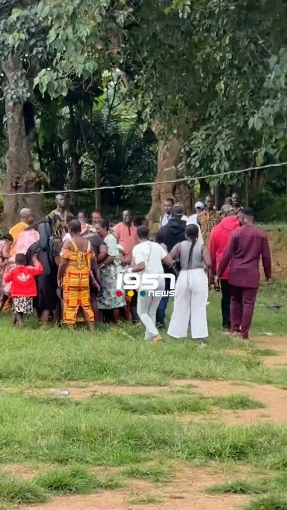 Constituents in Akwatia explode in excitement at a polling station, as Hon. Sammy Awuku hands out free yogurt and plantain chips.