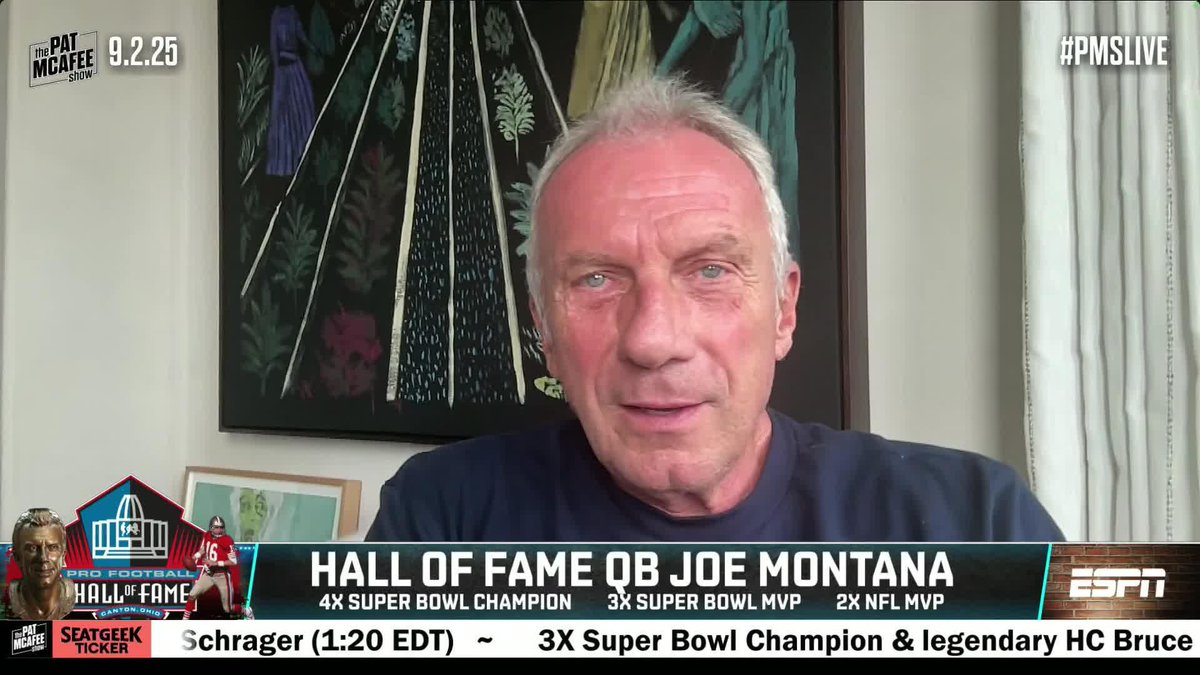 The top four QBs Joe Montana would start a franchise with: 1. Josh Allen 2. Joe Burrow 3. Justin Herbert 4. Jalen Hurts ( 🎥 Pat McAfee)