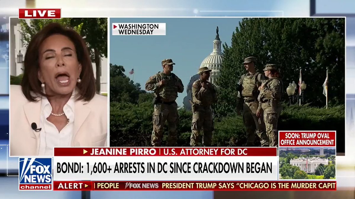 US Attorney for D.C. Jeanine Pirro calls out Democrats for opposing Trump’s crime crackdown after eight people were killed in Chicago over the weekend. JUDGE JEANINE: “The idea that sending the National Guard around is not sustainable because it costs too much? That’s pretty incredible coming from Democrats.” | America Reports