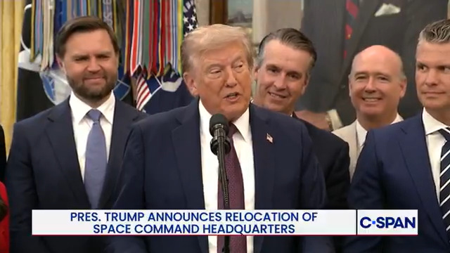 President Trump: " I am thrilled to report that the U.S. Space Command headquarters will move to the beautiful locale of a place called Huntsville, Alabama. Forever to be known from this point forward as 'Rocket City'."
