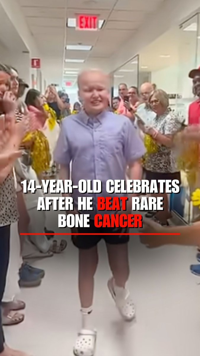 Evan Lallo, 14, celebrates beating a rare bone cancer after seven months of treatment at Cleveland Clinic Children’s Hospital.