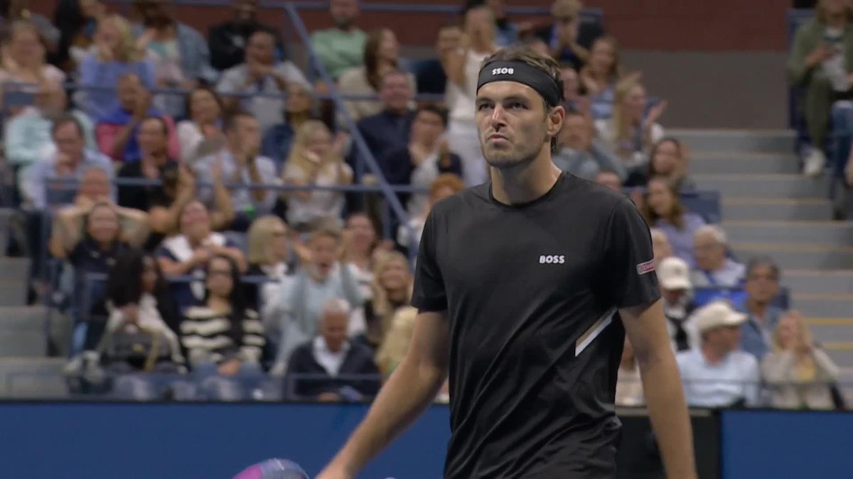 On his 11th break point chance of the match, Taylor Fritz gets one. And they're back on serve in the second.