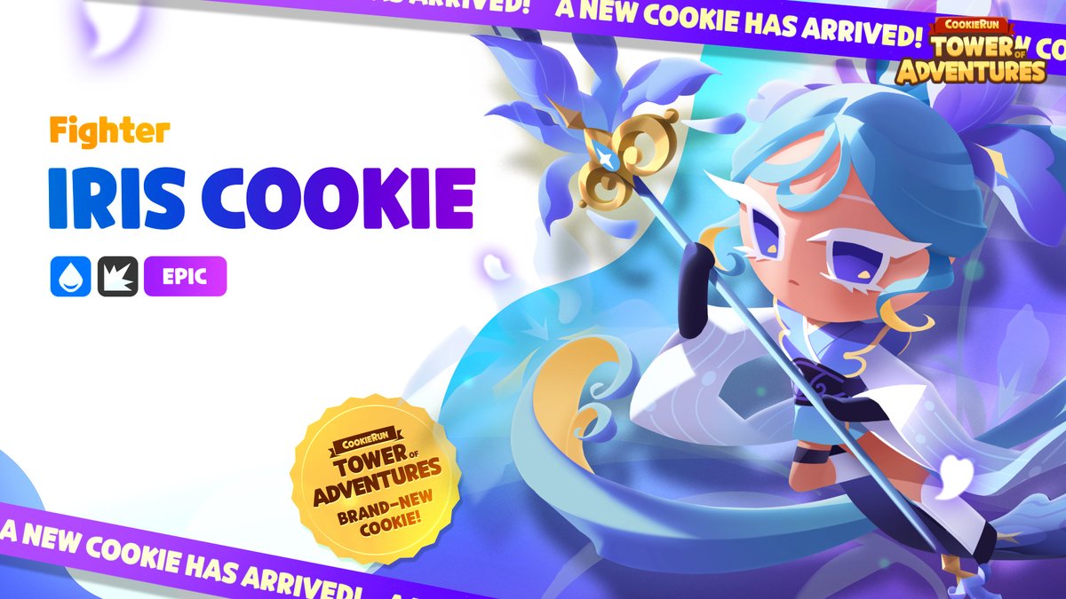 “I will strike you down before the raindrops hit the ground.” Iris Cookie, the calm and aloof Keeper of the Gate, has arrived! 🪻 Meet her now in CookieRun: Tower of Adventures! #CookieRun #TowerOfAdventures #NewUpdate