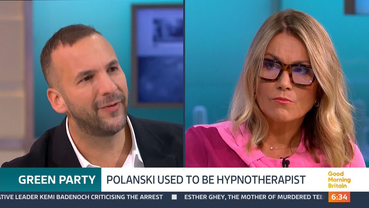.Ed Balls and Susanna Reid question new Green Party leader Zack Polanski over claims he performed hypnotherapy to 'enlarge' women's breasts.