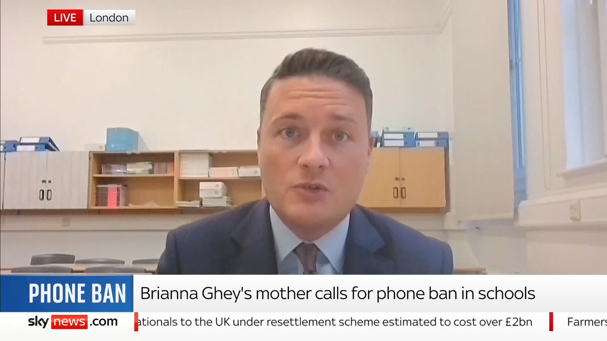 The government is being urged to ban mobile phone use in schools, Health Secretary Wes Streeting says Labour are "looking at this issue" and the impact it has on children 📺 Sky 501, Virgin 602, Freeview 233 and YouTube