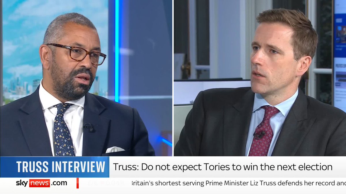 Former Prime Minister Liz Truss thinks Kemi Badenoch won't be Prime Minister Shadow Housing Secretary Sir James Cleverly thinks she's wrong and that he has no doubt the country will rally behind Kemi the more they see her 📺 Sky 501