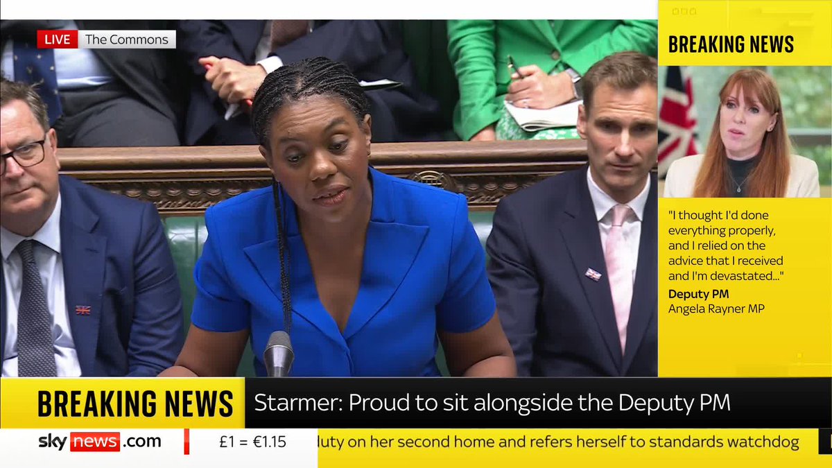"If he (Keir Starmer) had a backbone, he would sack her." Conservative leader Kemi Badenoch challenged Prime Minister Keir Starmer's defence of his deputy's tax troubles.
