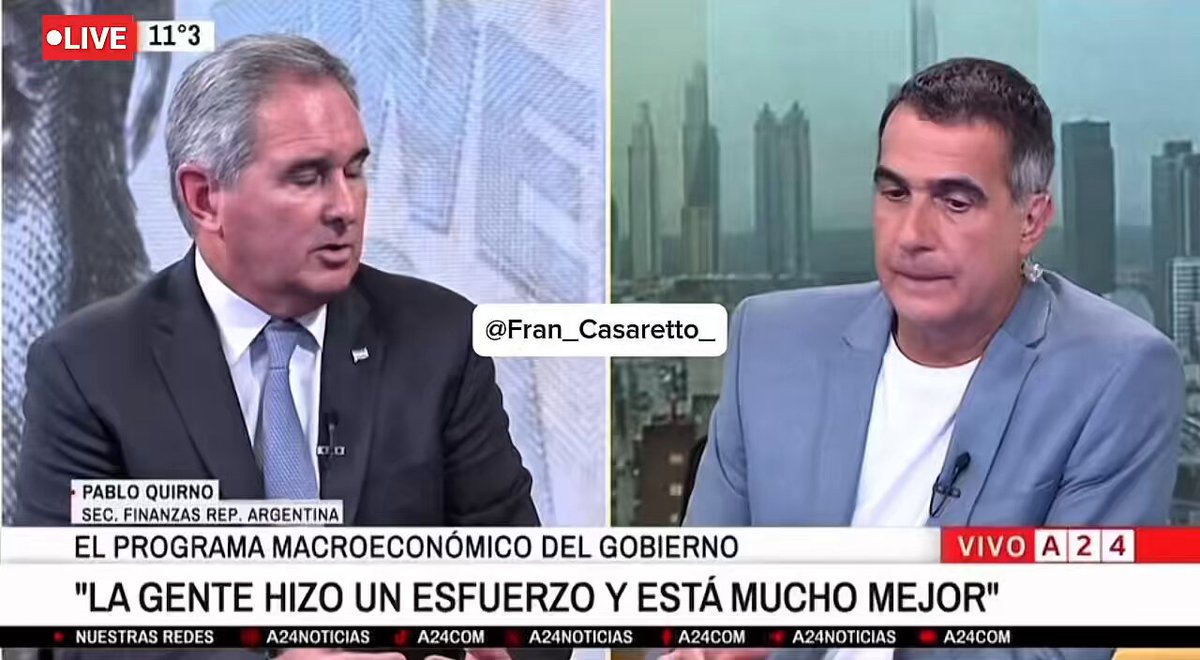 EXCELENTE PABLO QUIRNO - ¿Leíste el posteo de Cristina Kirchner? - No, tengo cosas mas importantes que hacer. - Habla de las tasas de interés, de las lefi… - Es increíble que alguien que ha fracasado en términos económicos durante 20 años, hable de economía.