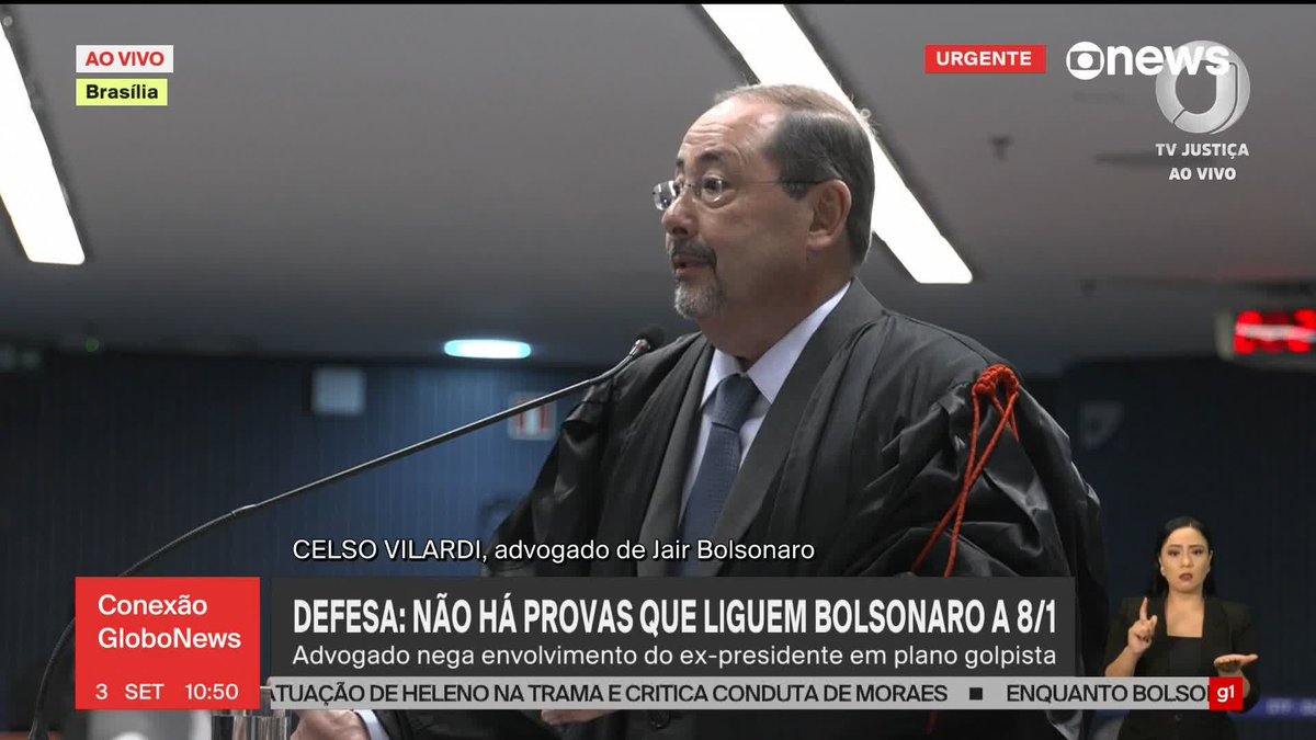 “Uma fala absolutamente contraditória do procurador (Paulo Gonet) diz o seguinte: ‘O golpe não se consumou pela resistência do Exército e da Aeronáutico, mas atingiu seu auge com a perseguição de pessoas’. Bom, se não se consumou, como atingiu seu auge? Não pode, e eu explico facilmente: porque, na verdade, o presidente Jair Bolsonaro não tem absolutamente nada a ver com Punhal Verde Amarelo, Copa 22, 8 de janeiro. (...) Para além de não haver provas, temos uma questão de ordem jurídica: a instigação no Direito Penal, seja do ponto de vista doutrinário, seja do ponto de vista jurisprudencial, (...) se dá para pessoa ou pessoas determinadas em relação a fato ou fatos determinados. (...) Juridicamente, essa acusação não é possível. (...) A tese da acusação é que a criação de um caos serviria a um golpe”, diz Celso Vilardi, advogado do ex-presidente Jair Bolsonaro. ➡ Assista ao #ConexãoGloboNews: #GloboNews