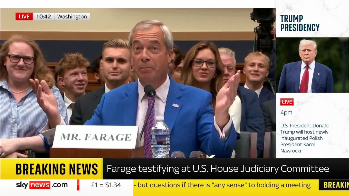 "I come from the land of Magna Carta... so it doesn't give me any great joy to be sitting in America and describing the really awful, authoritarian situation that we have now sunk into." Nigel Farage speaks at the US House Judiciary Committee. 📺Sky 501
