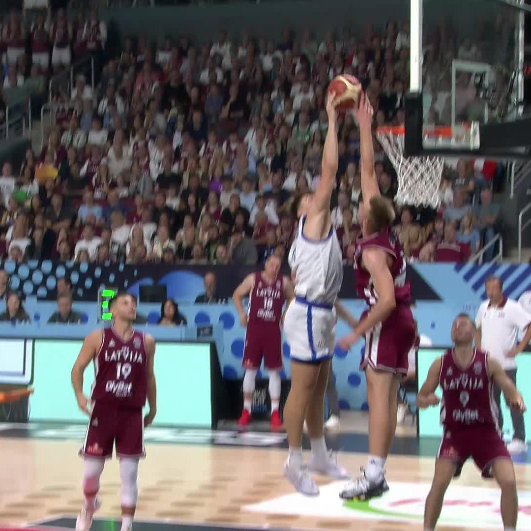 Mareks Mejeris with a MONSTER rejection, KP approves 😈 #EuroBasket