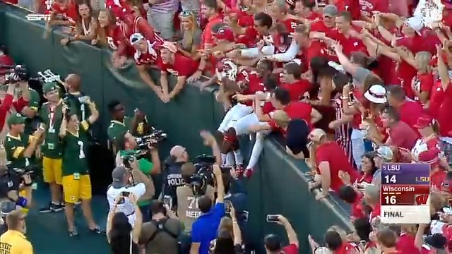 Time to leap ๐ #OTD in 2016, Wisconsin Football upset No. 5 LSU in the season opener at Lambeau Field.