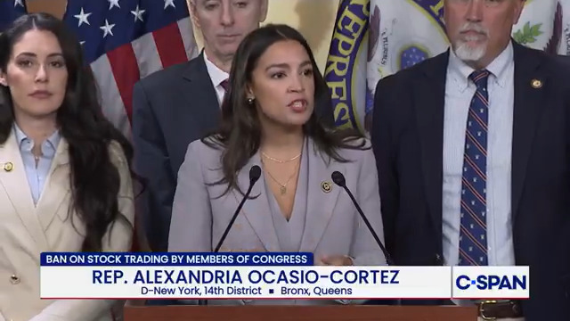 .Rep. Alexandria Ocasio-Cortez Alexandria Ocasio-Cortez on 'Restore Congress Act', banning Members of Congress from stock trading: "It is one of those rare moments where I feel like Washington is working the way that it's supposed to work. It feels foreign. It feels alien....it is proof that things can work here."