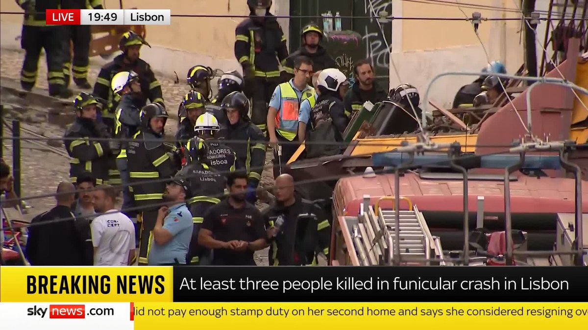 BREAKING: At least three people have been killed after the Gloria funicular in Lisbon derailed and crashed, emergency services said. More on this breaking story: 📺 Sky 501, Virgin 602, Freeview 233 and YouTube