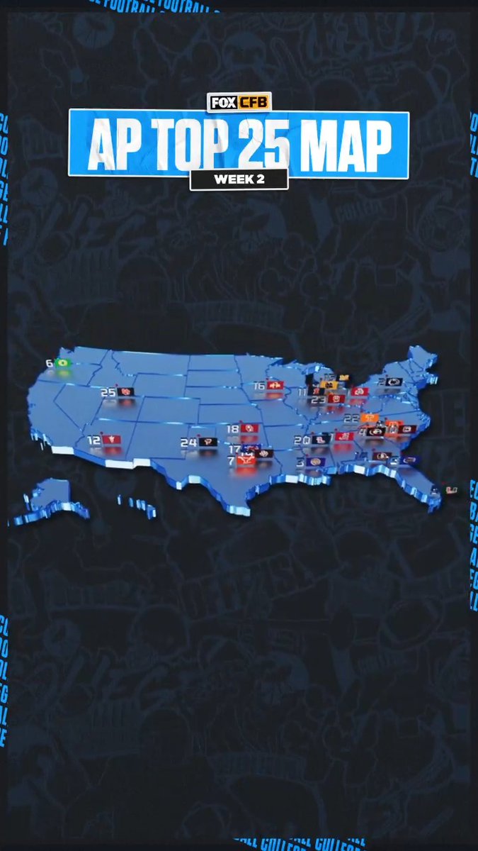 The week 2 AP Top 25 mapped out 📍🗺️ Does your state have a team on the list?