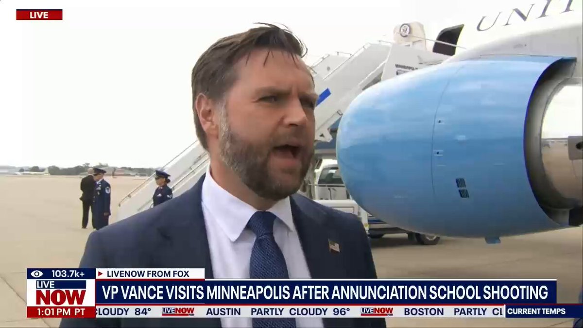 "I have never had a day that will stay with me like this day did," says Vice President JD Vance in Minneapolis. "These parents — in the midst of the worst grief of their entire lives — they opened up their lives. They opened up their hearts."