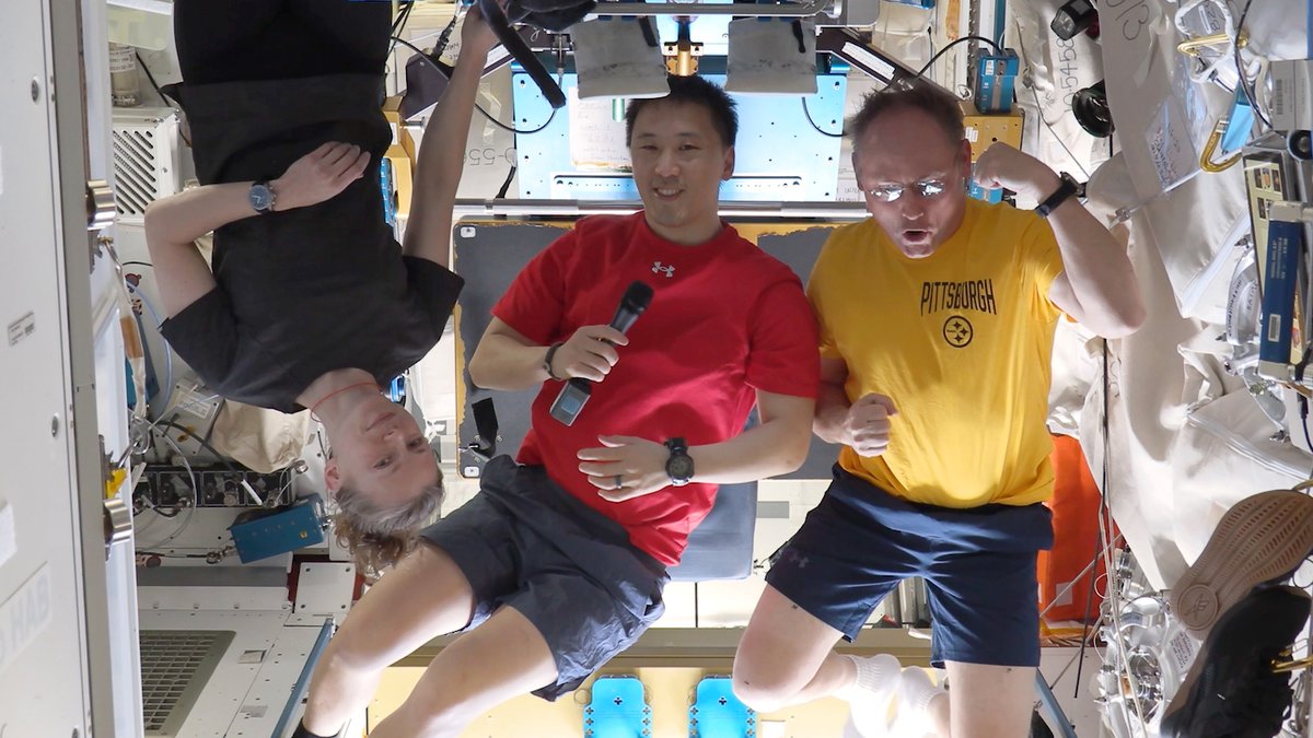 After a challenge by the Artemis II crew, NASA astronauts Zena Cardman, Jonny Kim, and Mike Fincke took on the Bobby and Pete Challenge aboard the orbital outpost. Push-ups and pull-ups don’t work the same in space, so they worked out on advanced exercise gear.