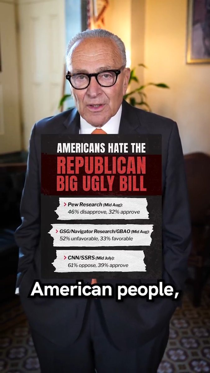 Trump and the Republicans are trying to convene these pathetic little “rebranding meetings” for their big ugly bill because so it’s unpopular. Changing the name won’t undo the cuts to Medicaid. It won’t bring down healthcare premiums. It won’t re-open rural hospitals.