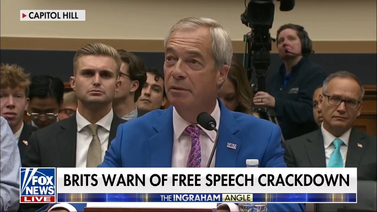 A warning to America from Nigel Farage MP: “In Britain, we’ve forgotten the principles of free speech. This could happen to any American flying into Heathrow—arrested by armed police for something you said online.”