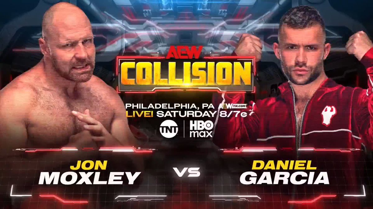 THIS SATURDAY NIGHT on #AEWCollision, Jon Moxley and Daniel Garcia collide once again in a big-time showdown! Watch #AEWDynamite LIVE on TBS &amp; HBO Max